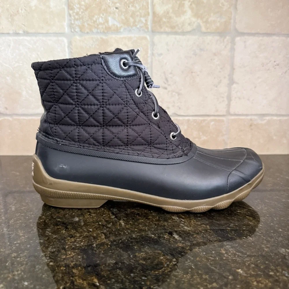 Sperry‎ Quilted Nylon Duck Boots Size 9M Women's Black STS81733 Waterproof